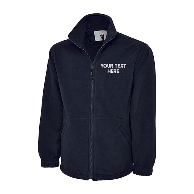 Fleece Jacket with Embroidered Text Navy