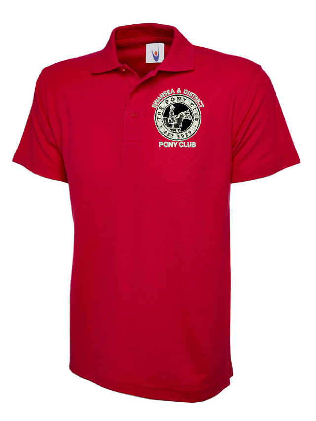Pony Club Polo Shirt Adult with the pony club logo Red