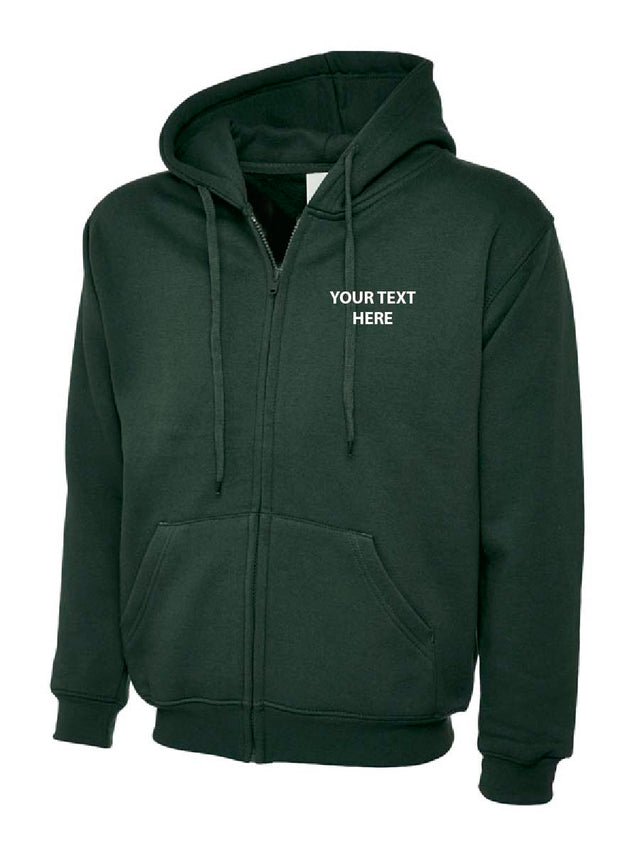 Embroidered Text Zip Hoodie Bottle Green