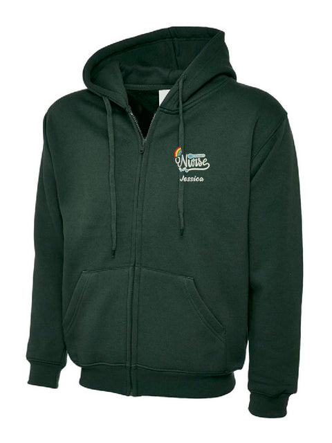NHS Nurse Zip Hoodie Bottle Green