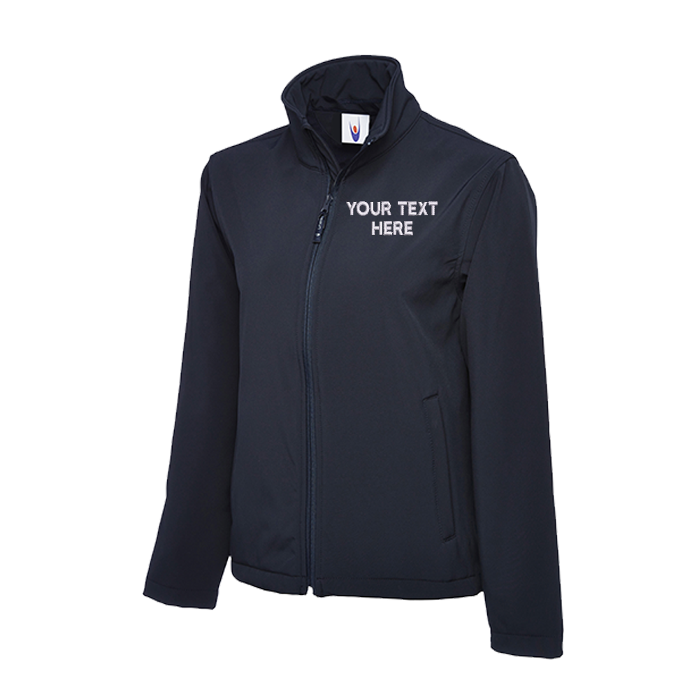 Soft Shell Jacket with Embroidered Text Navy