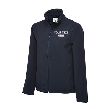 Soft Shell Jacket with Embroidered Text Navy