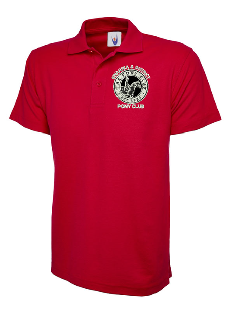 Pony Club Polo Shirt Adult with the pony club logo Red